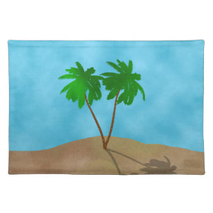Watercolor Palm Tree Beach Szene Collage Cloth Pla Stofftischset
