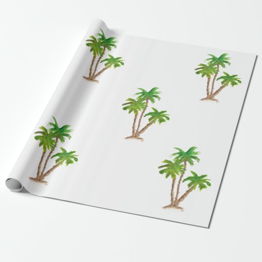Watercolor Palm Tree Beach Wrapping Paper Geschenkpapier (Ungerollt)