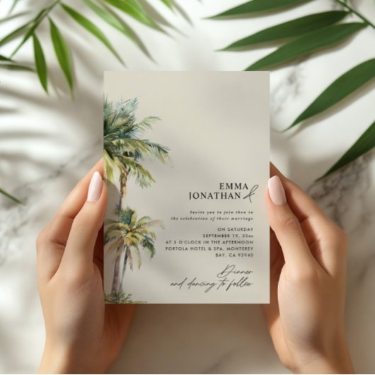 Watercolor Palm Tree Destination coastal Wedding  Einladung
