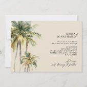 Watercolor Palm Tree Destination coastal Wedding  Einladung (Vorderseite)