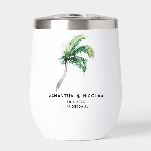 Watercolor Palm Tree Tropical Wedding Personalized (Vorderseite)