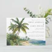 Watercolor Palm Trees Tropical Beach Wedding Einladung (Stehend Vorderseite)