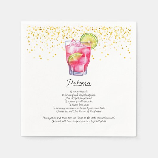Watercolor Paloma Custom Drink Cocktail Recipe Serviette (Vorderseite)