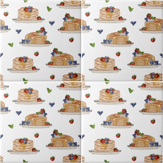 Watercolor Pancakes Berries Breakfast Brunch Fliese