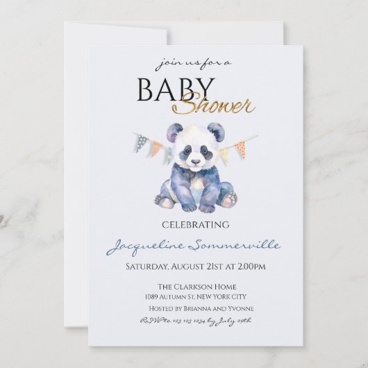Watercolor Panda bear Baby Shower Einladung (Vorderseite)