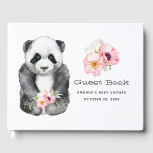 Watercolor Panda Floral Girl Babydusche Gästebuch