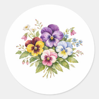 Watercolor Pansy Flowers Bouquet  Runder Aufkleber