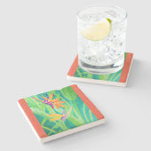 Watercolor-Paradiesvogel Blumen Steinuntersetzer (Seitenansicht)