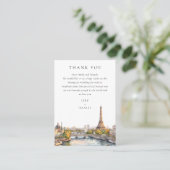 Watercolor Paris France Wedding Vielen Dank Platzkarte (Stehend Vorderseite)