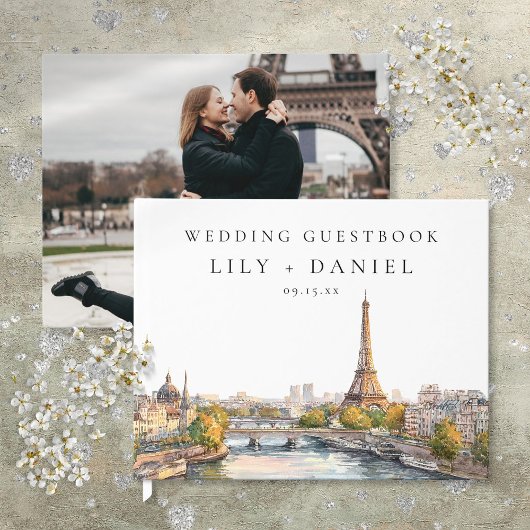 Watercolor Paris Frankreich Hochzeit Foto Gästebuch