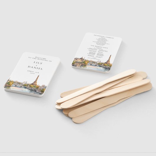 Watercolor Paris Frankreich Hochzeitsprogramm Fächer (Non-assembled)