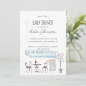 Watercolor Paris themed Baby Dusche Einladung (Stehend Vorderseite)