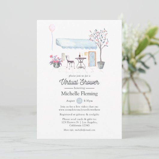 Watercolor Paris Virtual Baby oder Brautparty Einladung (Stehend Vorderseite)