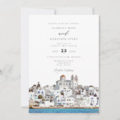 Watercolor Paros Greece Skyline Travel Wedding Einladung (Vorderseite)