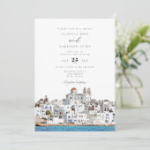 Watercolor Paros Greece Skyline Travel Wedding Einladung (Stehend Vorderseite)