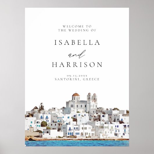Watercolor Paros Greece Skyline Travel Wedding Poster (Vorne)