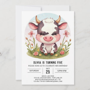 Watercolor Pastel Barnyard Kuh Geburtstag Einladung