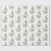 Watercolor Pastel Blue Easter Bunny Wrapping Paper Geschenkpapier (Flach)