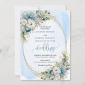 Watercolor Pastel Blue Floral Gold Wedding Invite Einladung (Vorderseite)