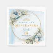 Watercolor Pastel Blue Flowers Greenery Gold  Serviette (Vorderseite)