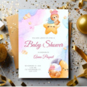 Watercolor Pastel Cute Teddy Bear Baby Shower Einladung