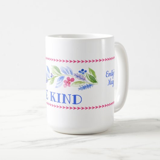 Watercolor Pastel Floral BE KIND Kaffeetasse (VorderseiteRechts)