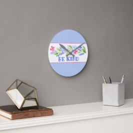 Watercolor Pastel Floral BE KIND Runde Wanduhr