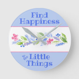 Watercolor Pastel Floral HAPPINESS LITTLE THINGS Runde Wanduhr
