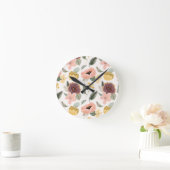 Watercolor Pastel Floral Seamless Pattern | Soft Runde Wanduhr (Zuhause)