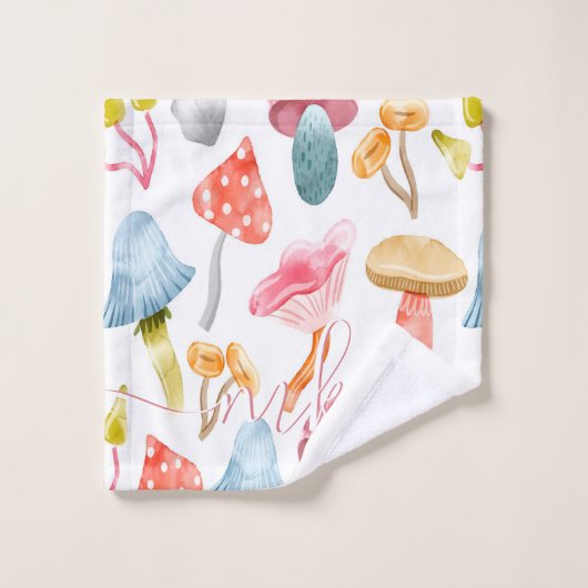Watercolor Pastel Mushrooms Badhandtuch Set (Waschlappen)
