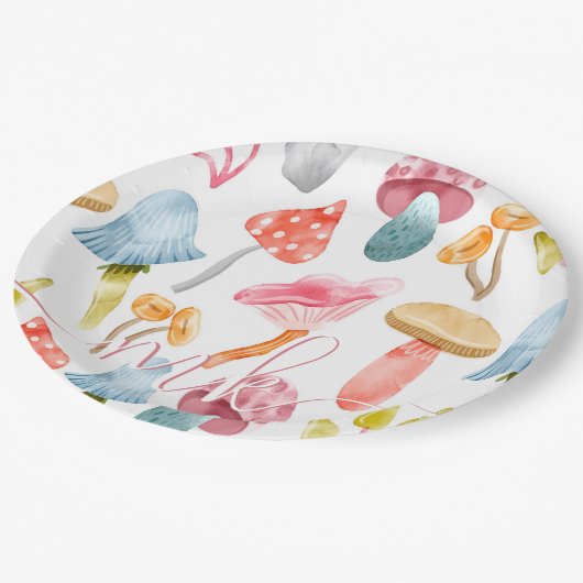 Watercolor Pastel Mushrooms Pappteller (Schrägansicht)