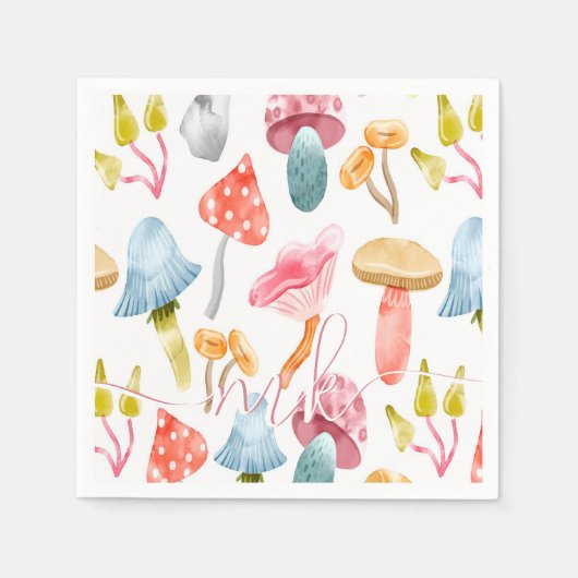 Watercolor Pastel Mushrooms Serviette (Vorderseite)