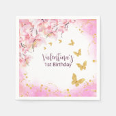 Watercolor Pastel Pink Flowers Gold Butterflies Serviette (Vorderseite)