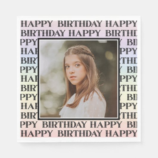 Watercolor Pastel Rainbow Photo Happy Birthday Serviette (Vorderseite)