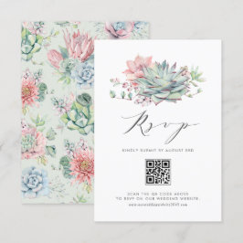 Watercolor Pastel Succulents Bouquet QR Code RSVP Karte