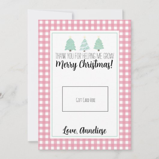 Watercolor Pastel Tree Teacher Weihnachtsgeschenkk Dankeskarte (Vorderseite)