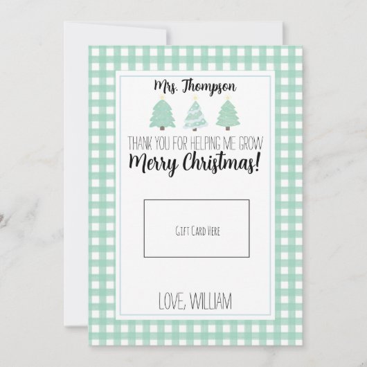 Watercolor Pastel Tree Teacher Weihnachtsgeschenkk Dankeskarte (Vorderseite)
