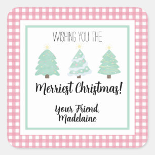 Watercolor Pastel Tree Teacher Weihnachtsgeschenkk Quadratischer Aufkleber