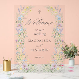 Watercolor Pastel Wildflowers Wedding Welcome Acrylschild