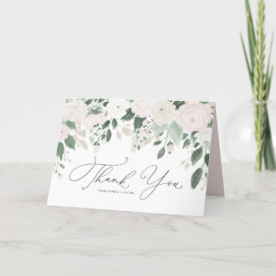 Watercolor-PastellBlumen mit GoldGlitzer-Blätter Dankeskarte