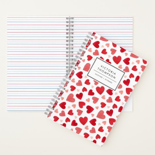Watercolor Patchwork Red Hearts Pattern Notizblock (Innen)