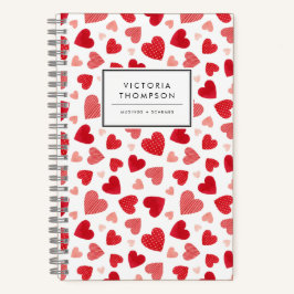Watercolor Patchwork Red Hearts Pattern Notizblock