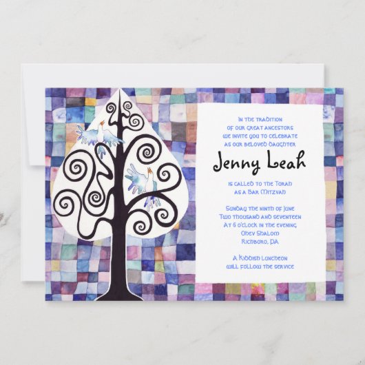 WATERCOLOR PATCHWORK TREE Bat Mitzvah Einladung (Vorderseite)