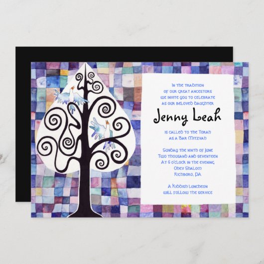 WATERCOLOR PATCHWORK TREE Bat Mitzvah Einladung (Vorne/Hinten)