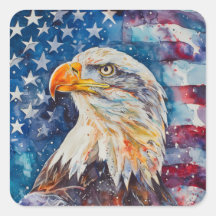 Watercolor Patriotic Bald Eagle Amerikanische Flag