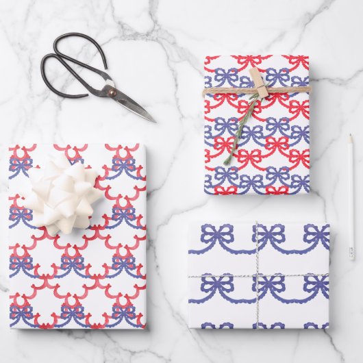 Watercolor Patriotic Bows Geschenkpapier Set (Vorderseite)