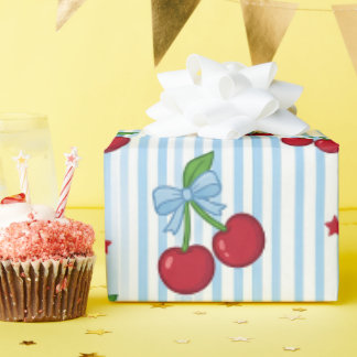 Watercolor Patriotic Cherry Pattern Wrapping Paper Geschenkpapier