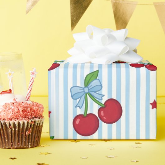 Watercolor Patriotic Cherry Pattern Wrapping Paper Geschenkpapier (Geburtstagsparty)