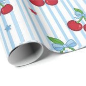 Watercolor Patriotic Cherry Pattern Wrapping Paper Geschenkpapier (Rolleneckpunkt)