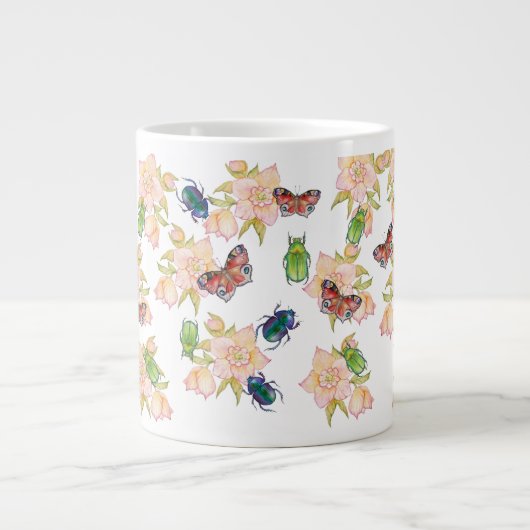 Watercolor pattern of beetles and butterflies Jumbo-Tasse (Vorderseite)